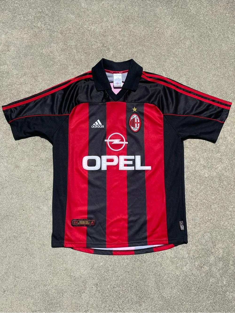Vtg Adidas AC Milan 90s Y2K ACM Opel Futbol Soccer Black/Red Striped Size M